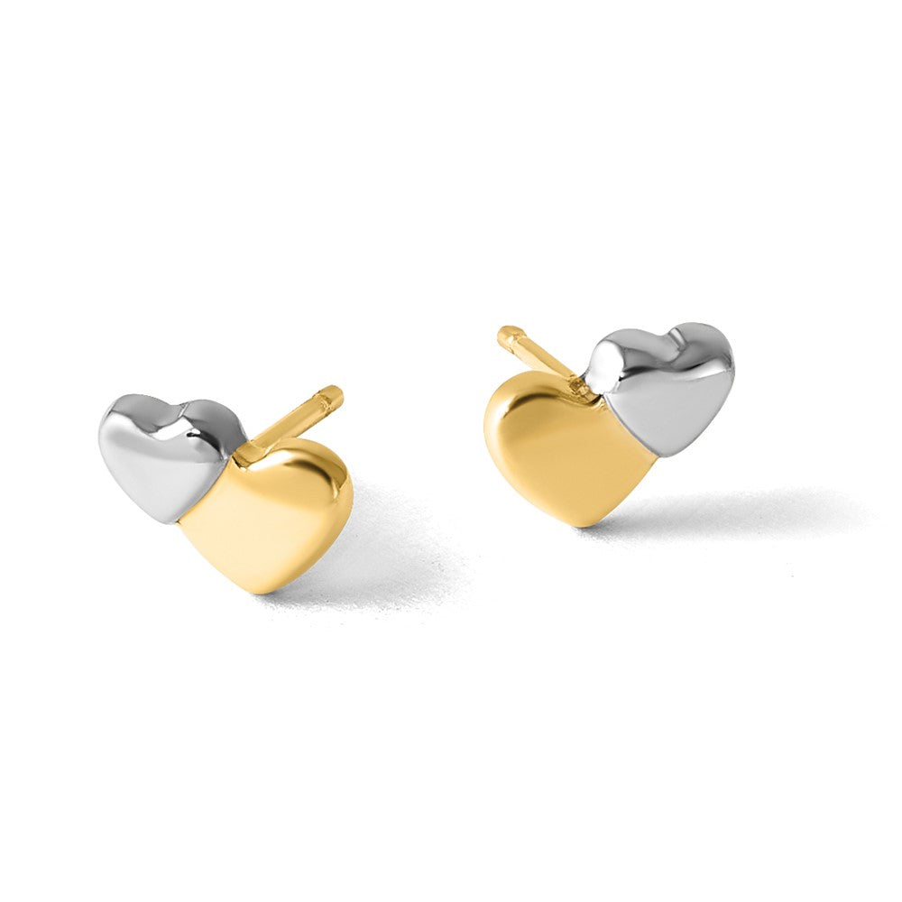 14K Yellow & Rhodium W/rhodium Polished Double Heart Post Earrings