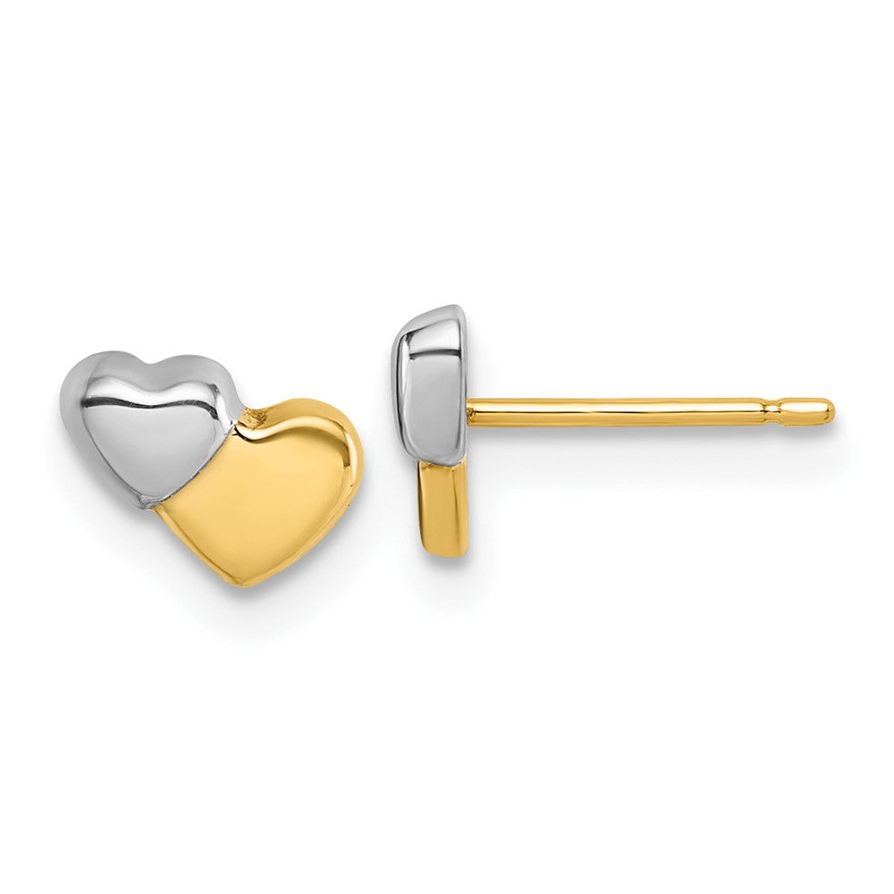 14K Yellow & Rhodium W/rhodium Polished Double Heart Post Earrings