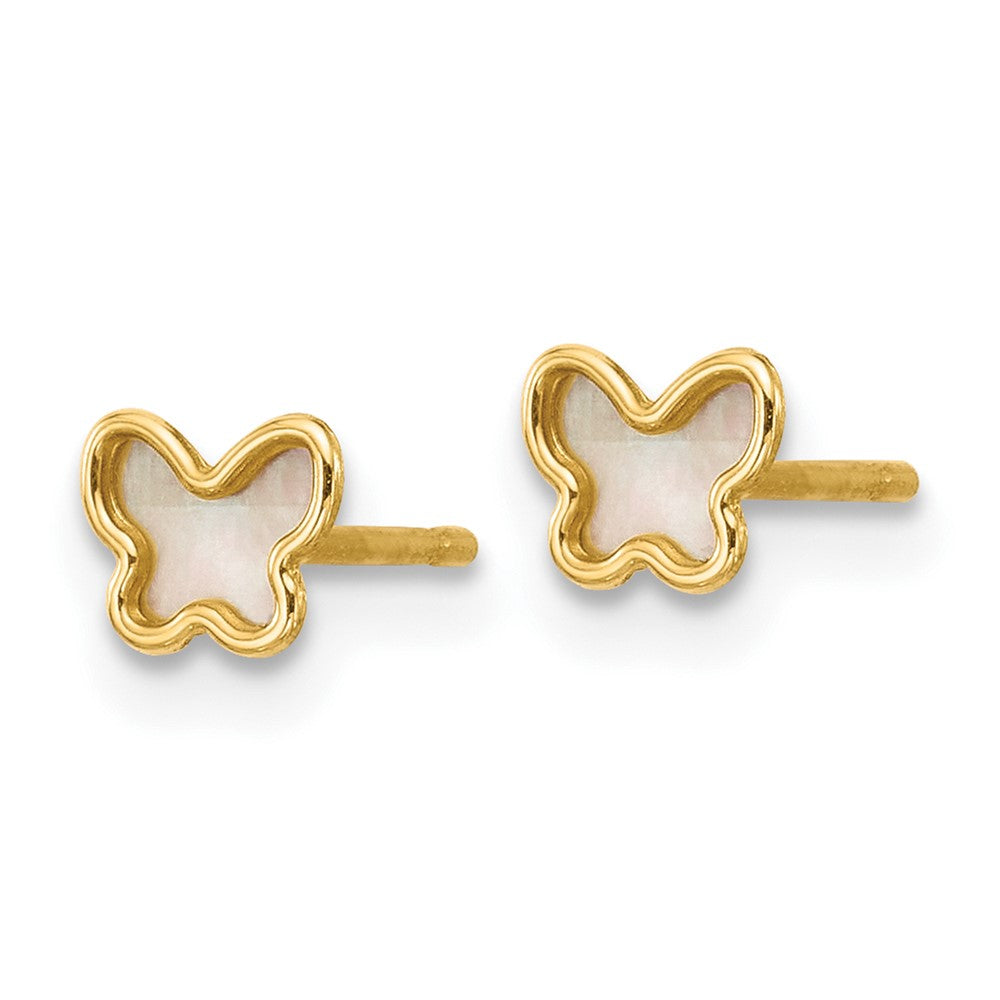14K Yellow Gold Polished Mother of Pearl Butterfly Post Earrings