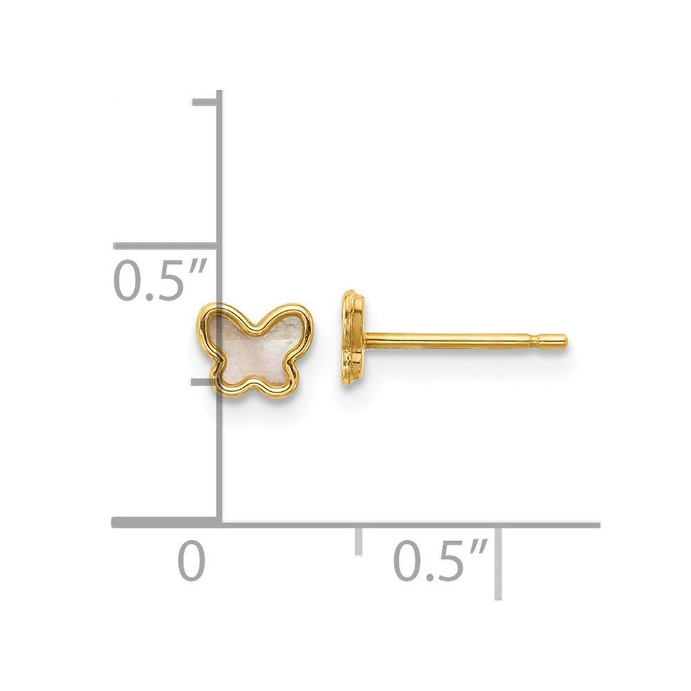 14K Yellow Gold Polished Mother of Pearl Butterfly Post Earrings