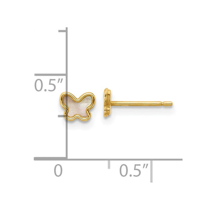 14K Yellow Gold Polished Mother of Pearl Butterfly Post Earrings