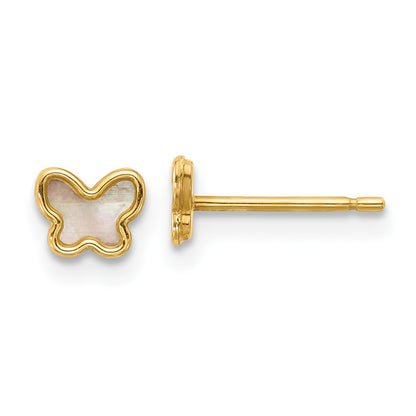 14K Yellow Gold Polished Mother of Pearl Butterfly Post Earrings