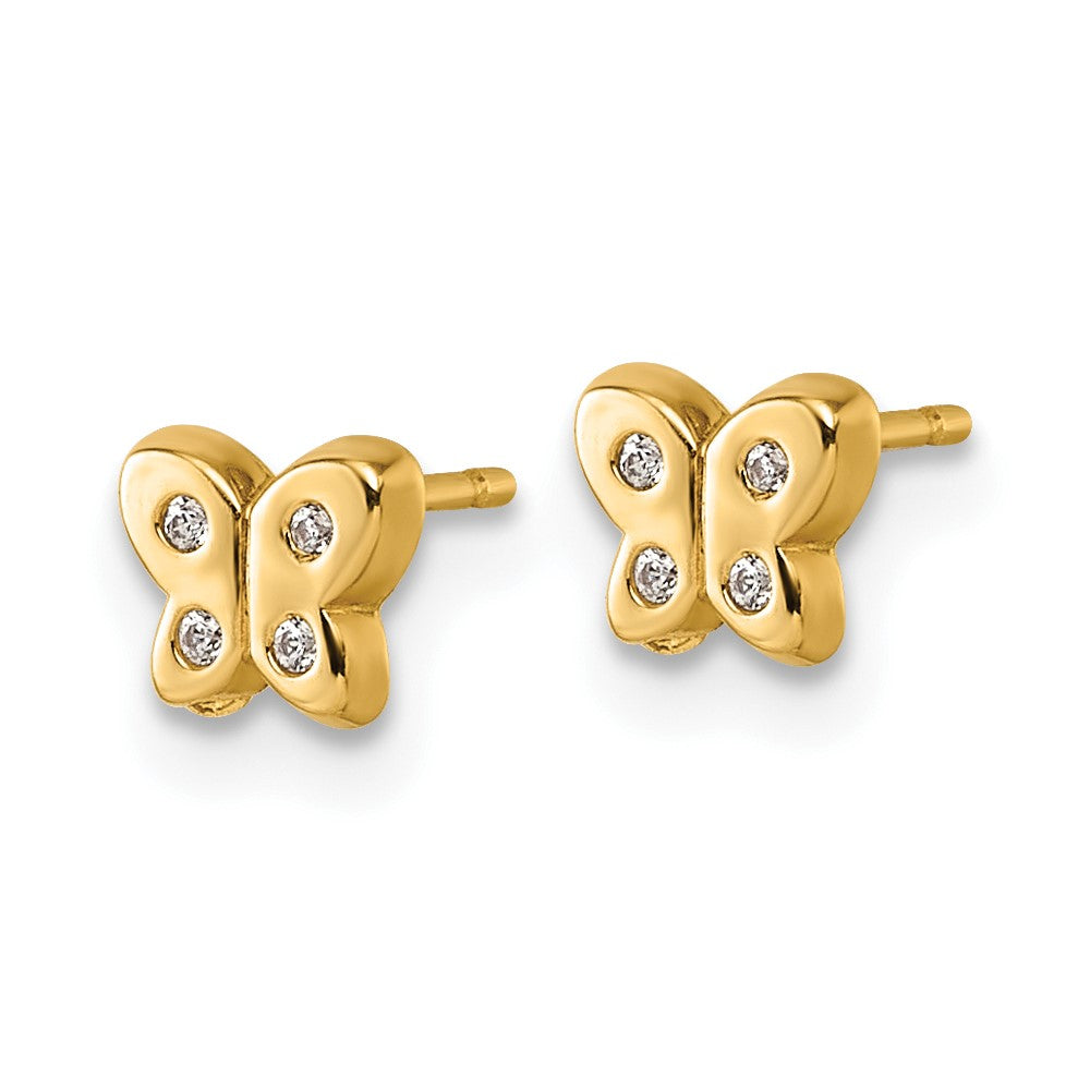 14K Yellow Gold Polished CZ Butterfly Post Earrings
