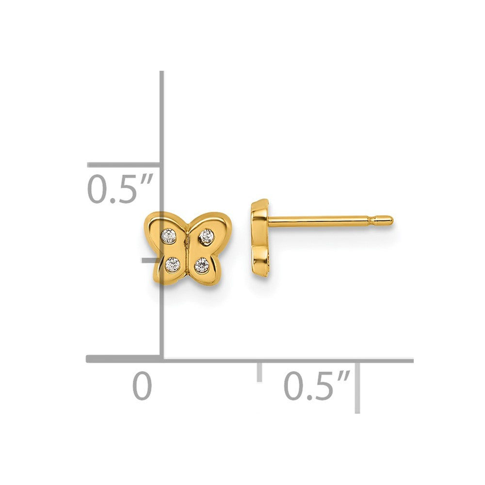 14K Yellow Gold Polished CZ Butterfly Post Earrings