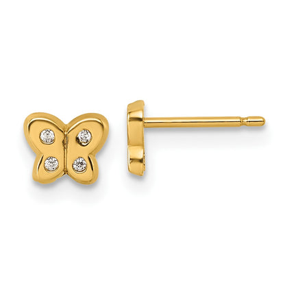 14K Yellow Gold Polished CZ Butterfly Post Earrings