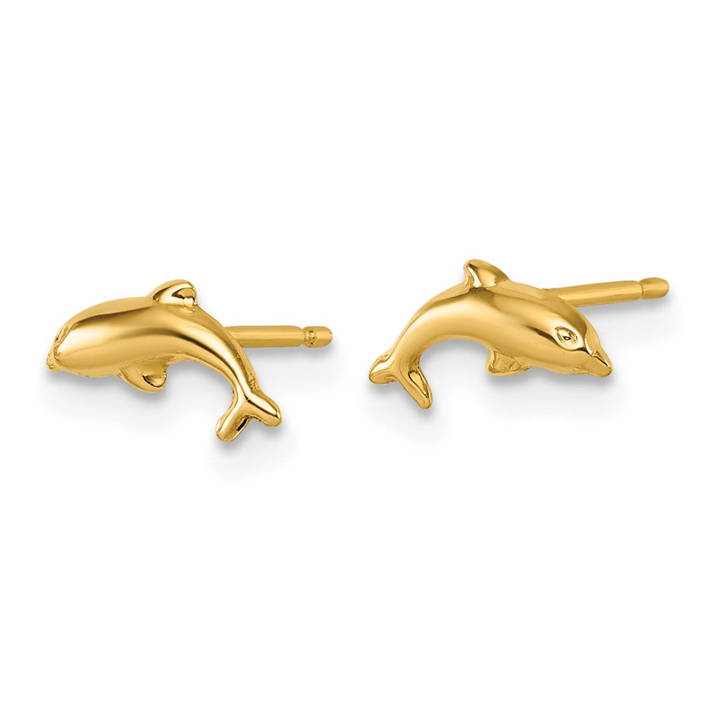 14K Yellow Gold Polished Dolphin Post Earrings