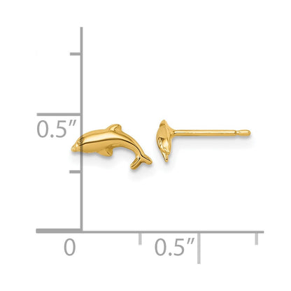14K Yellow Gold Polished Dolphin Post Earrings