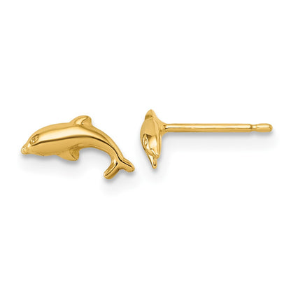 14K Yellow Gold Polished Dolphin Post Earrings