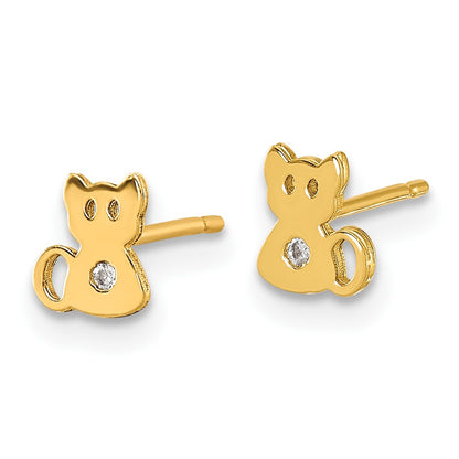 14K Yellow Gold Polished CZ Cat Post Earrings