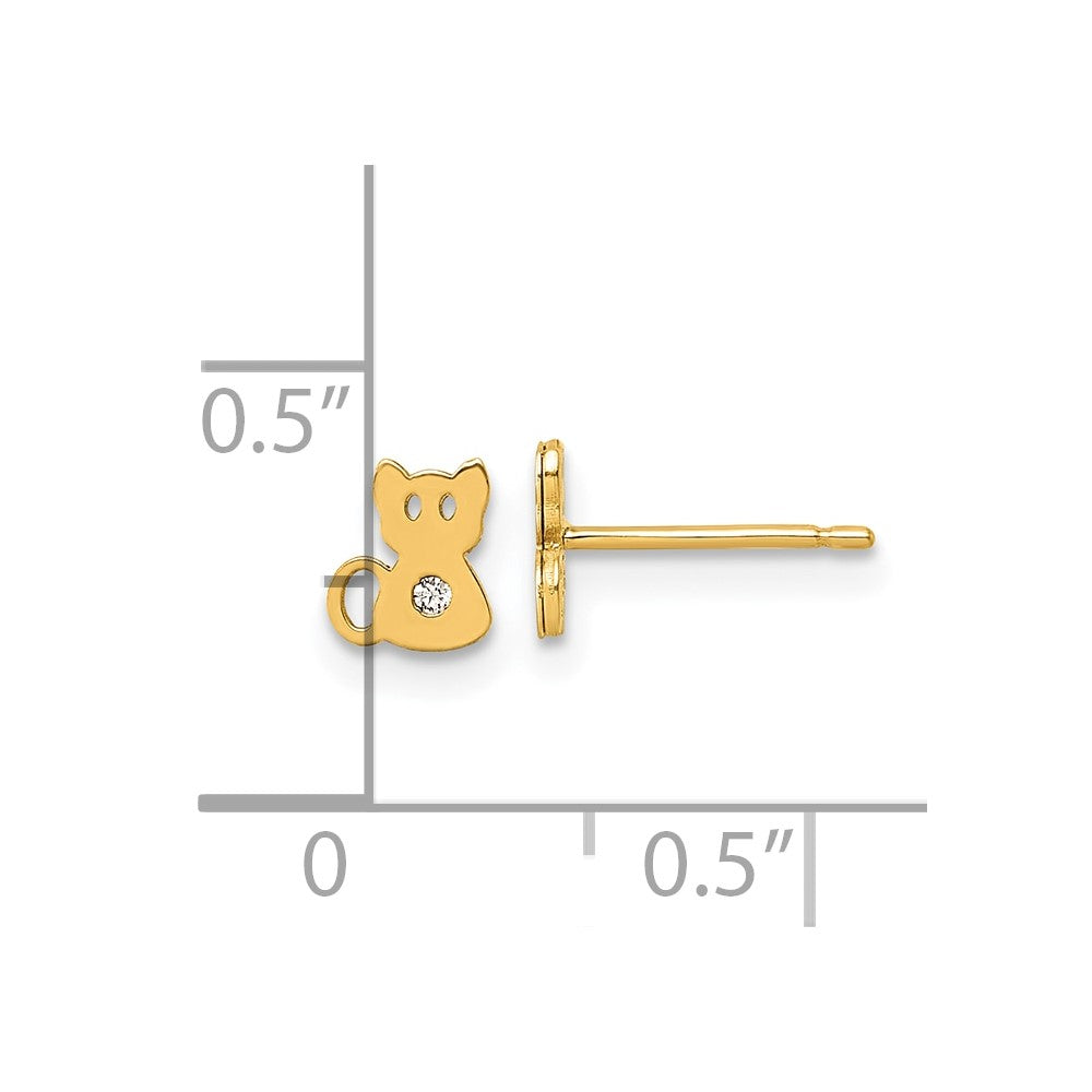 14K Yellow Gold Polished CZ Cat Post Earrings