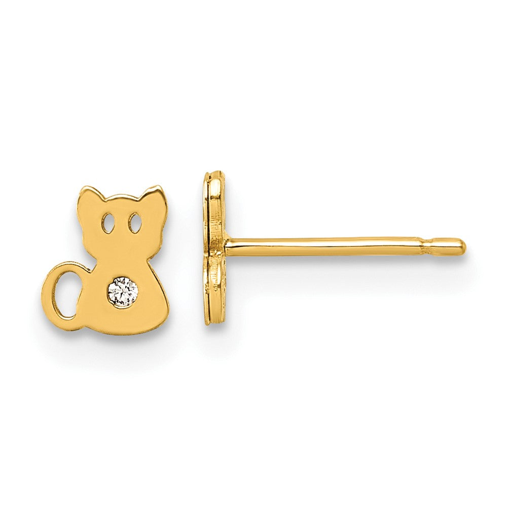 14K Yellow Gold Polished CZ Cat Post Earrings