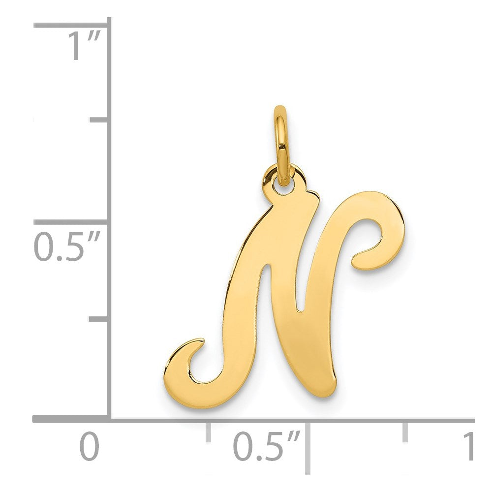 14k Yellow Gold 14KY Script Letter N Initial Charm