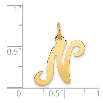 14k Yellow Gold 14KY Script Letter N Initial Charm