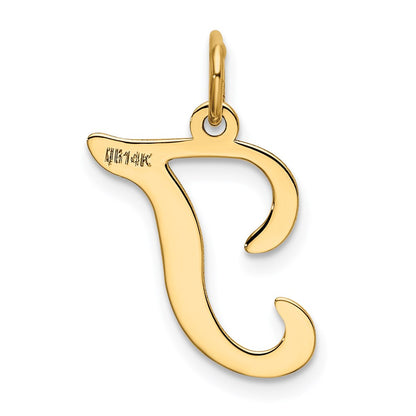 14k Yellow Gold 14KY Script Letter T Initial Charm