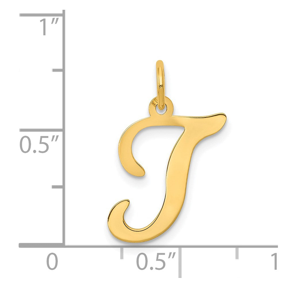 14k Yellow Gold 14KY Script Letter T Initial Charm