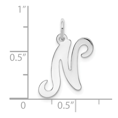 14k White Gold 14KW White Gold Script Letter N Initial Charm