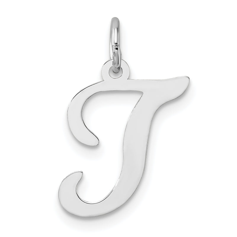 14k White Gold 14KW White Gold Script Letter T Initial Charm