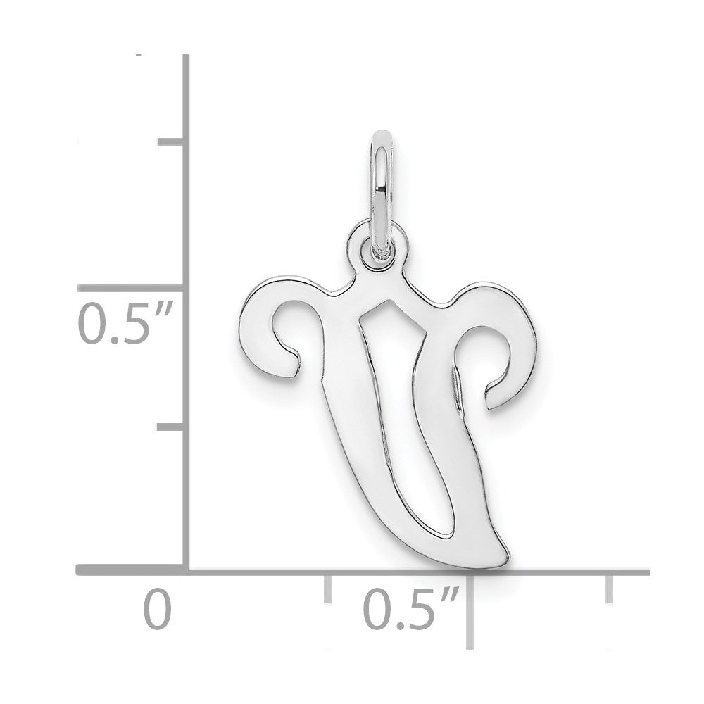 14k White Gold 14KW White Gold Script Letter V Initial Charm