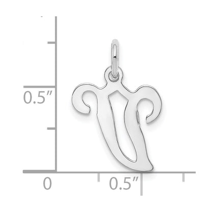 14k White Gold 14KW White Gold Script Letter V Initial Charm