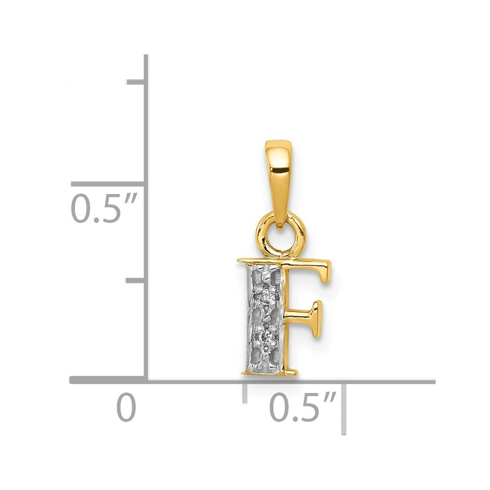 14k Yellow & Rhodium 14KY with Rhodium Diamond Letter F Initial Pendant