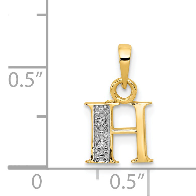 14K Yellow & Rhodium 14Ky With Diamond Letter H Initial Pendant