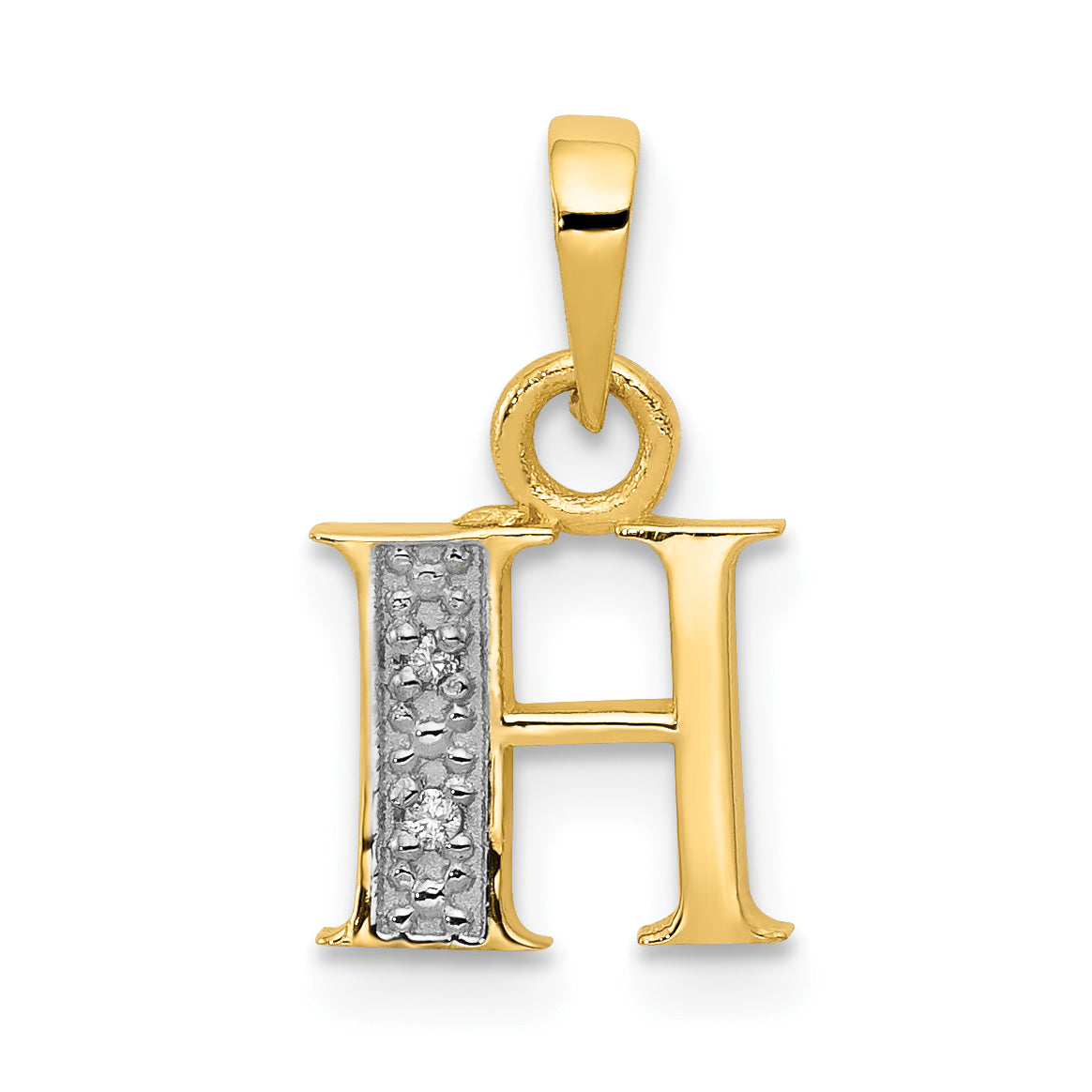 14K Yellow & Rhodium 14Ky With Diamond Letter H Initial Pendant