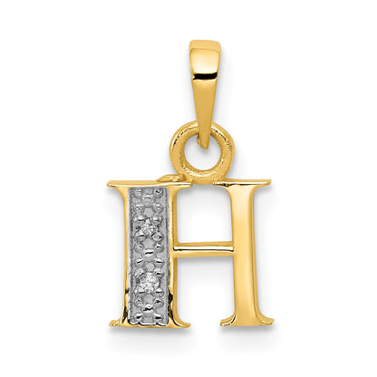 14K Yellow & Rhodium 14Ky With Diamond Letter H Initial Pendant