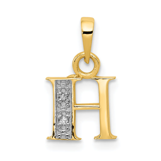14K Yellow & Rhodium 14Ky With Diamond Letter H Initial Pendant