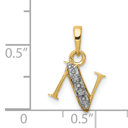 14K Yellow & Rhodium 14Ky With Diamond Letter N Initial Pendant