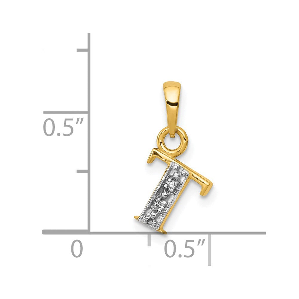14K Yellow & Rhodium 14Ky With Diamond Letter T Initial Pendant