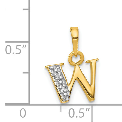 14K Yellow & Rhodium 14Ky With Diamond Letter W Initial Pendant