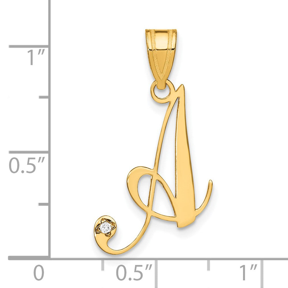 14K Yellow Gold Script Letter Initial Pendant with Diamond