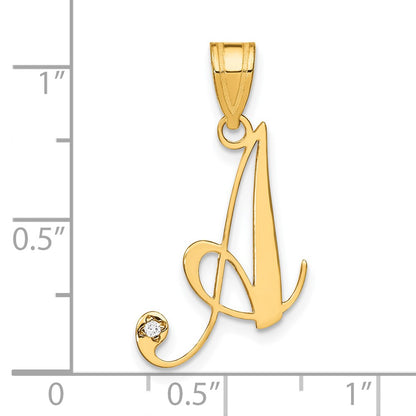14K Yellow Gold Script Letter Initial Pendant with Diamond