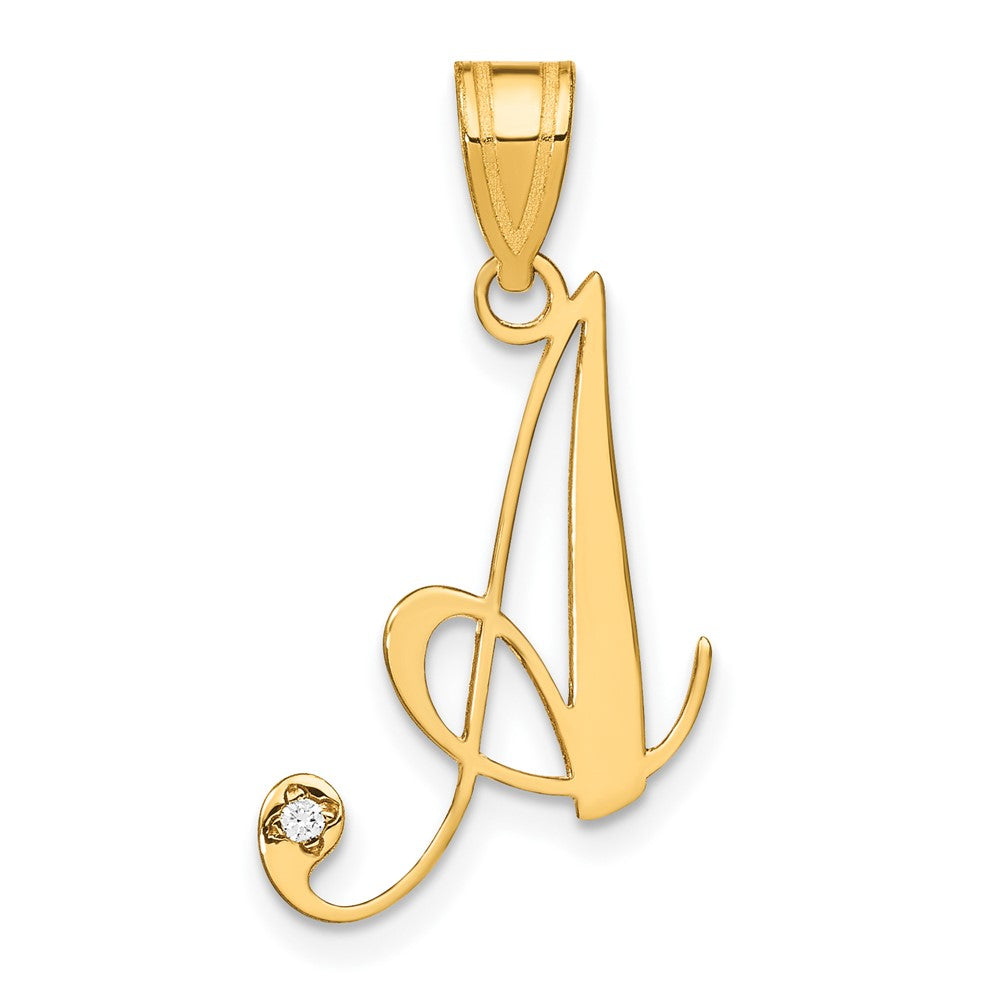 14K Yellow Gold Script Letter Initial Pendant with Diamond