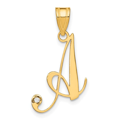 14K Yellow Gold Script Letter Initial Pendant with Diamond