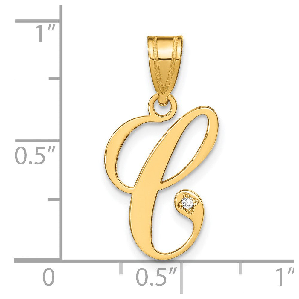 14K Yellow Gold Script Letter C Initial Pendant with Diamond