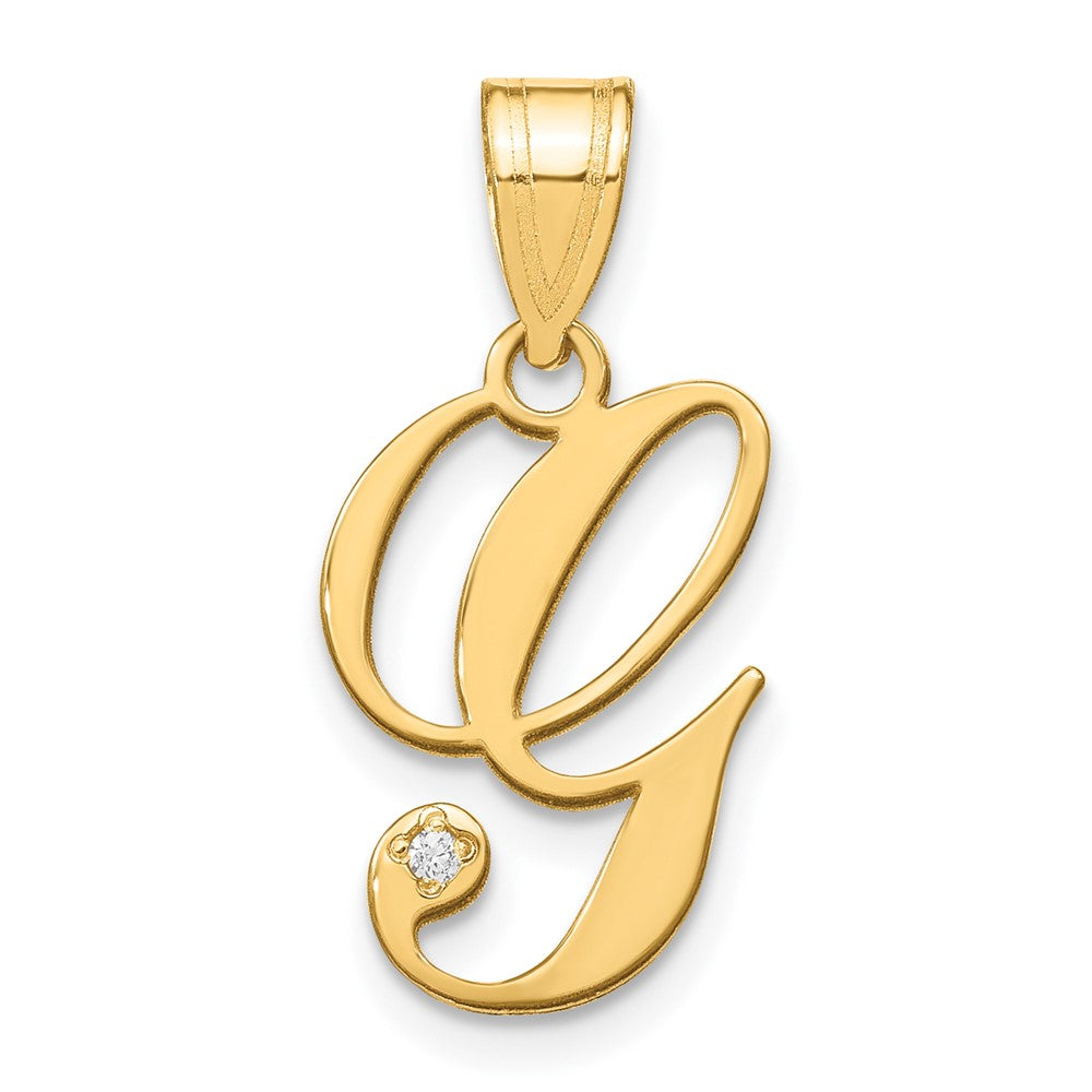 14K Yellow Gold Script Letter G Initial Pendant with Diamond
