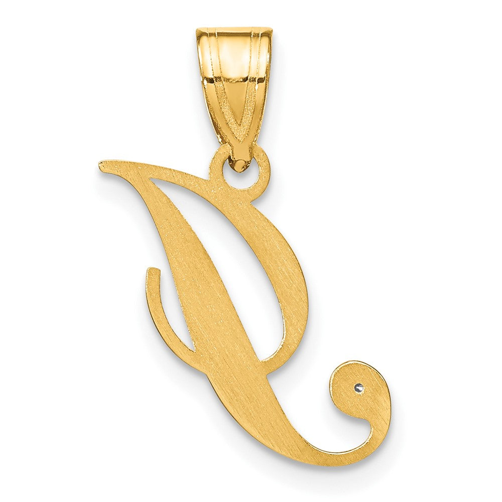 14K Yellow Gold Script Letter I Initial Pendant with Diamond