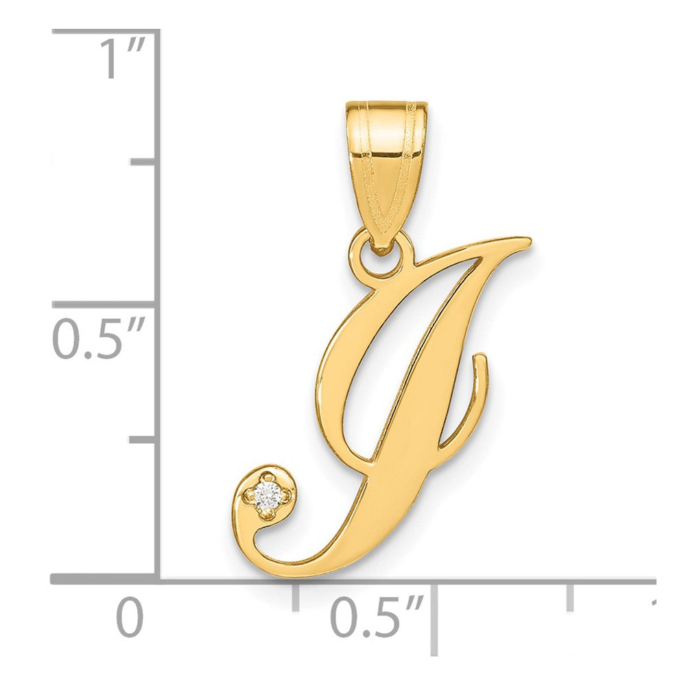 14K Yellow Gold Script Letter I Initial Pendant with Diamond