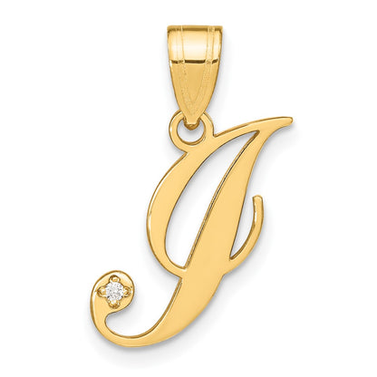 14K Yellow Gold Script Letter I Initial Pendant with Diamond