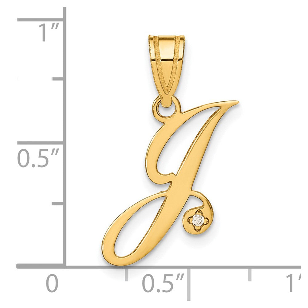 14K Yellow Gold Diamond Script Letter J Initial Pendant