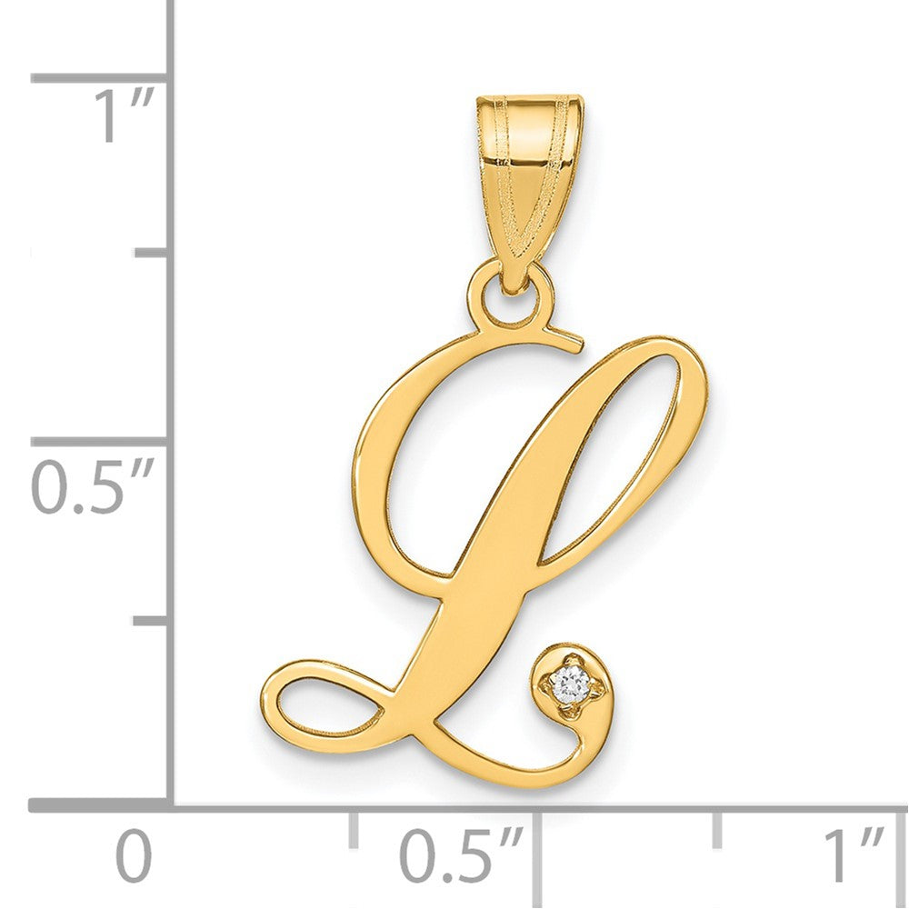 14K Yellow Gold Script Letter L Initial Pendant with Diamond