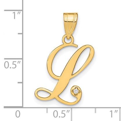 14K Yellow Gold Script Letter L Initial Pendant with Diamond