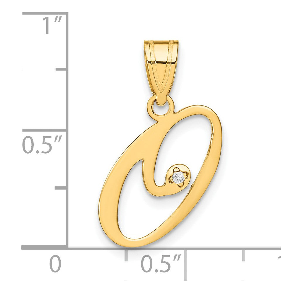 14K Yellow Gold Script Letter O Initial Pendant with Diamond