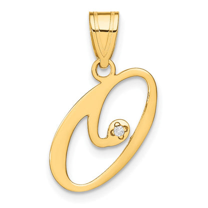 14K Yellow Gold Script Letter O Initial Pendant with Diamond