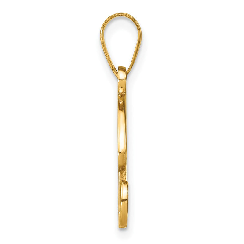 14K Yellow Gold Script Letter R Initial Pendant with Diamond