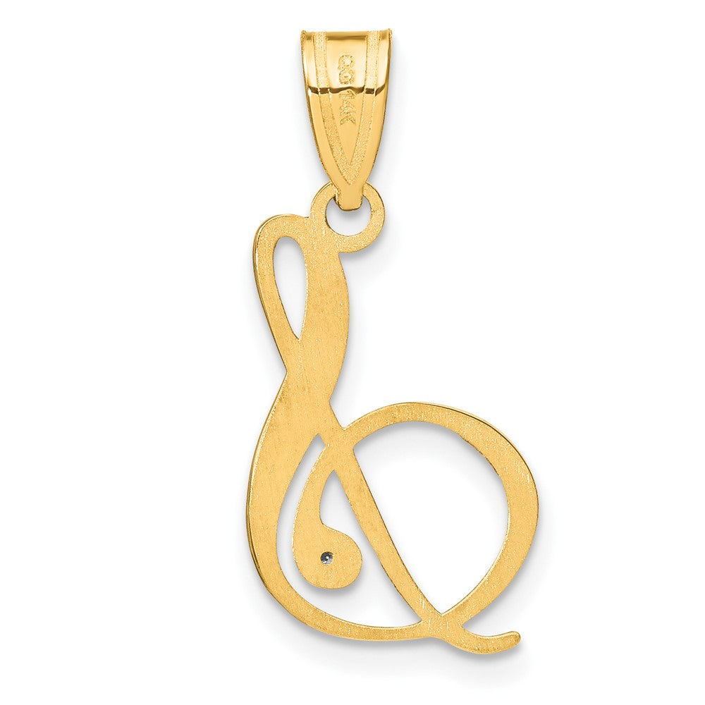 14K Yellow Gold Script Letter S Initial Pendant with Diamond