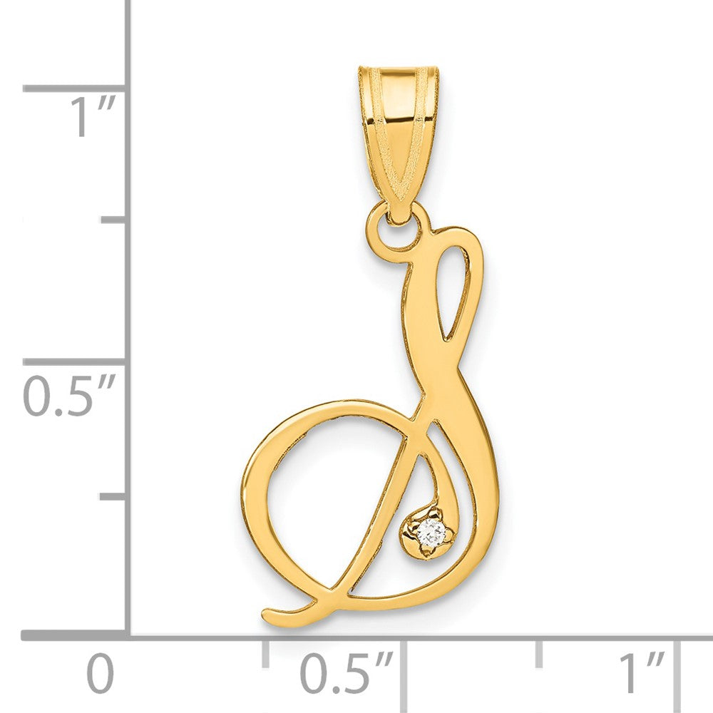 14K Yellow Gold Script Letter S Initial Pendant with Diamond
