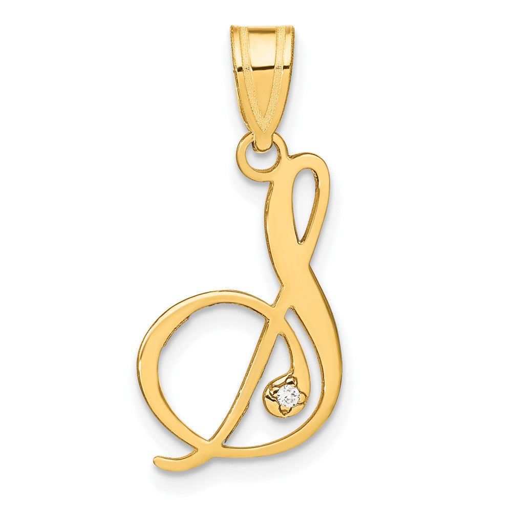 14K Yellow Gold Script Letter S Initial Pendant with Diamond