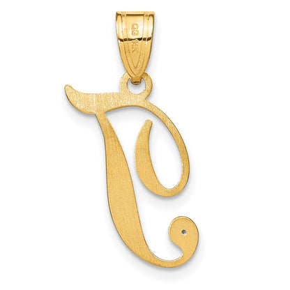 14K Yellow Gold Script Letter T Initial Pendant with Diamond